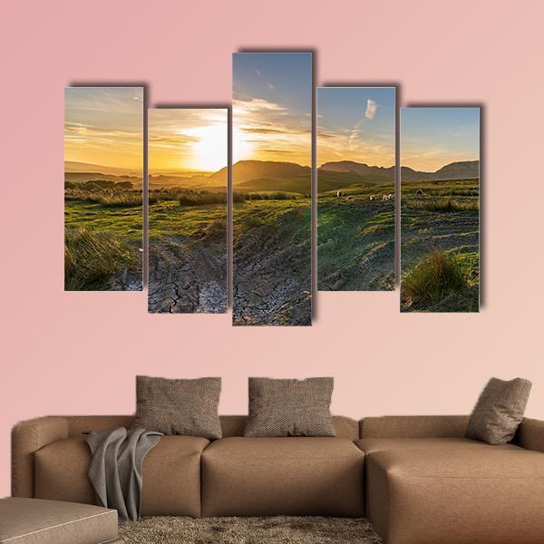 Sunset Over The Yorkshire Dales Near Settle Canvas Wall Art-5 Pop-Gallery Wrap-47" x 32"-Tiaracle