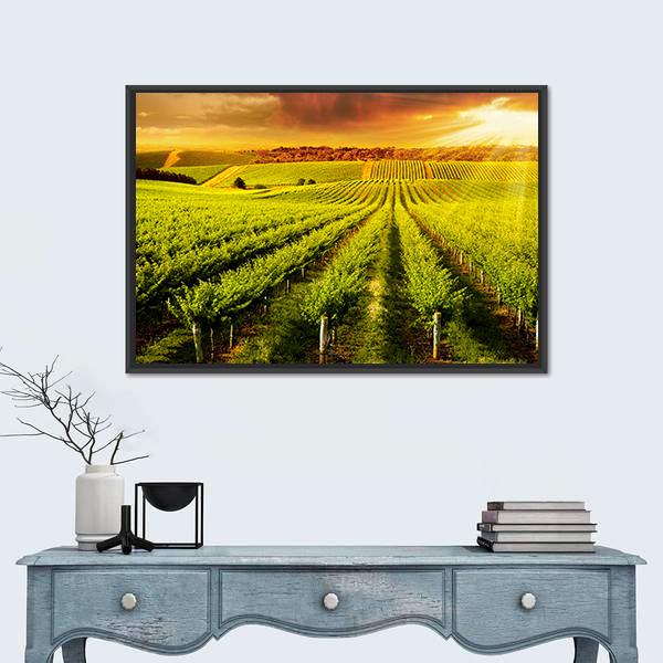 Sunset Over Vineyard Canvas Wall Art-1 Piece-Floating Frame-24" x 16"-Tiaracle
