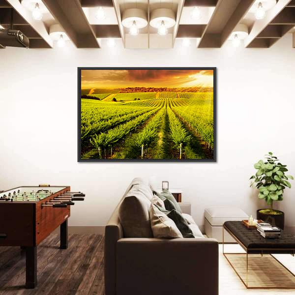 Sunset Over Vineyard Canvas Wall Art-5 Horizontal-Gallery Wrap-22" x 12"-Tiaracle