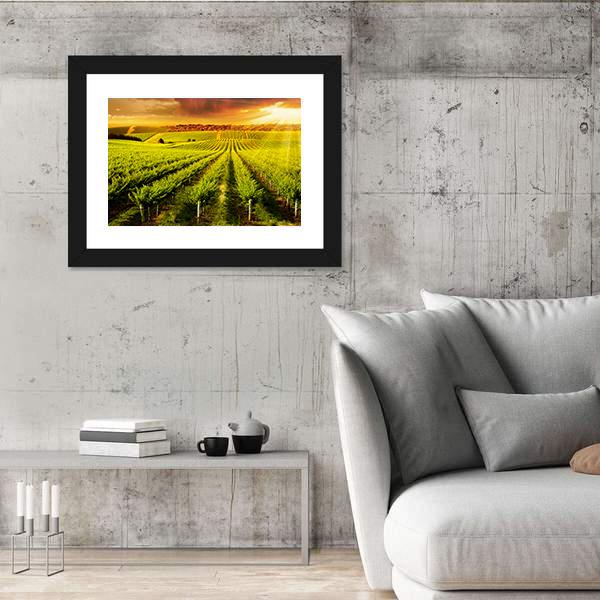 Sunset Over Vineyard Canvas Wall Art-5 Horizontal-Gallery Wrap-22" x 12"-Tiaracle