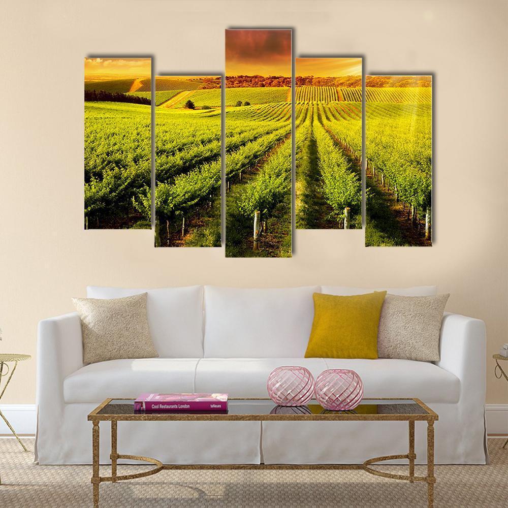 Sunset Over Vineyard Canvas Wall Art-5 Pop-Gallery Wrap-47" x 32"-Tiaracle