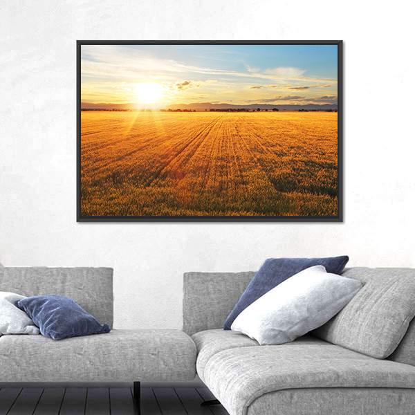Sunset Over Wheat Field Panoramic Canvas Wall Art-1 Piece-36" x 12"-Tiaracle