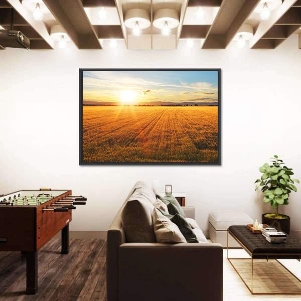 Sunset Over Wheat Field Panoramic Canvas Wall Art-1 Piece-36" x 12"-Tiaracle