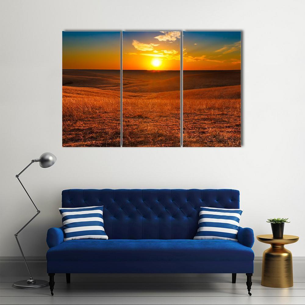 Sunset Overlooking The Flint Hills Of Kansas Canvas Wall Art-3 Horizontal-Gallery Wrap-37" x 24"-Tiaracle