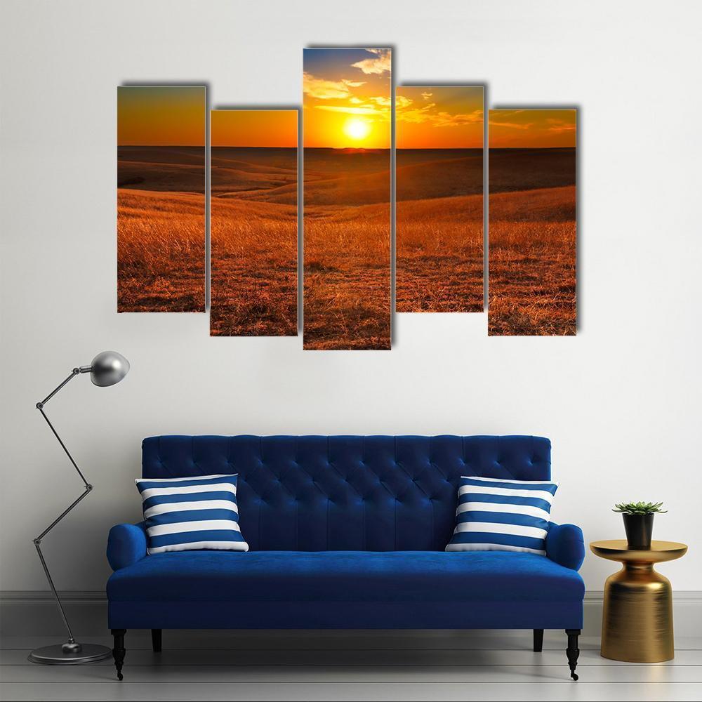 Sunset Overlooking The Flint Hills Of Kansas Canvas Wall Art-5 Pop-Gallery Wrap-47" x 32"-Tiaracle