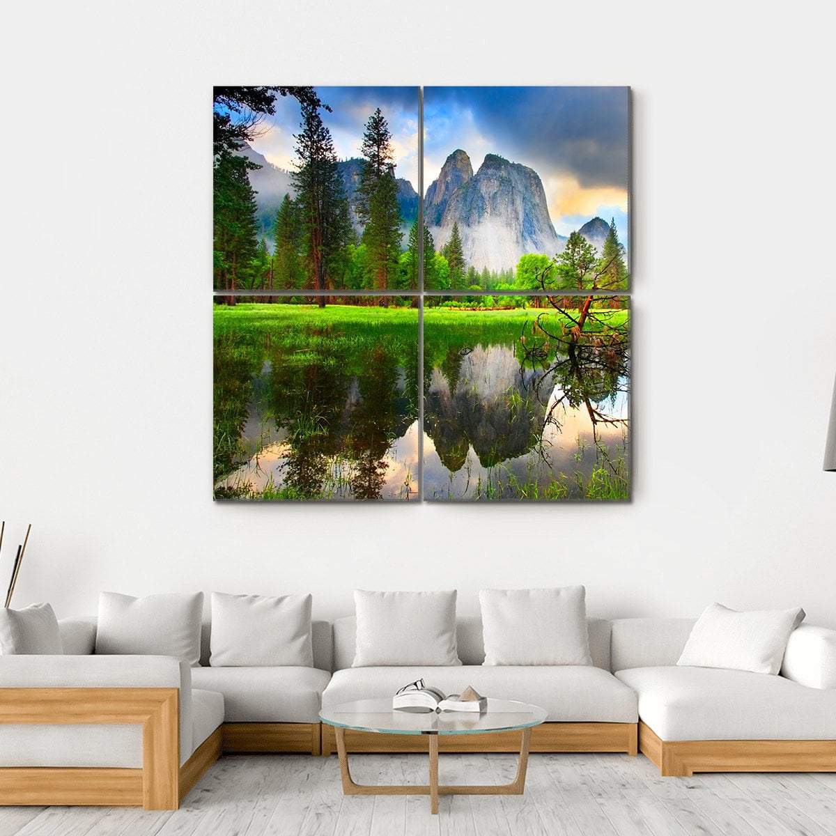 Sunset Reflections At Yosemite's Cathedral Rocks Canvas Wall Art-4 Square-Gallery Wrap-17" x 17"-Tiaracle
