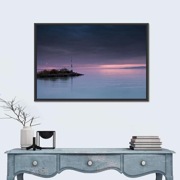 Sunset Scene On Lake Balaton Canvas Wall Art-1 Piece-Floating Frame-24&quot; x 16&quot;-Tiaracle