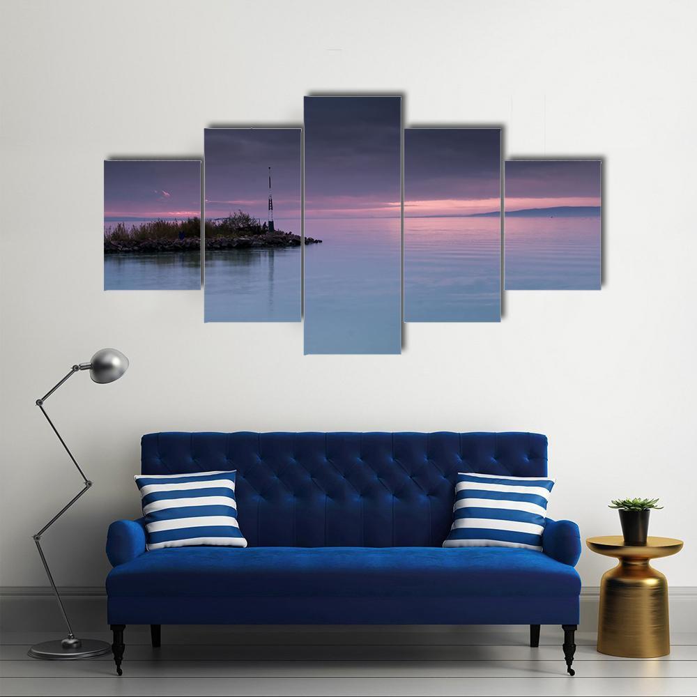 Sunset Scene On Lake Balaton Canvas Wall Art-5 Star-Gallery Wrap-62&quot; x 32&quot;-Tiaracle