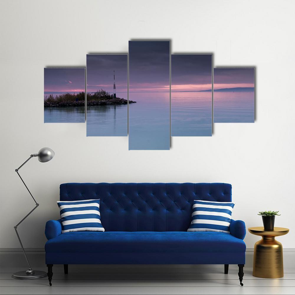 Sunset Scene On Lake Balaton Canvas Wall Art-5 Star-Gallery Wrap-62" x 32"-Tiaracle