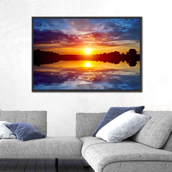 Sunset Scene On Lake Canvas Wall Art-3 Horizontal-Gallery Wrap-25" x 16"-Tiaracle