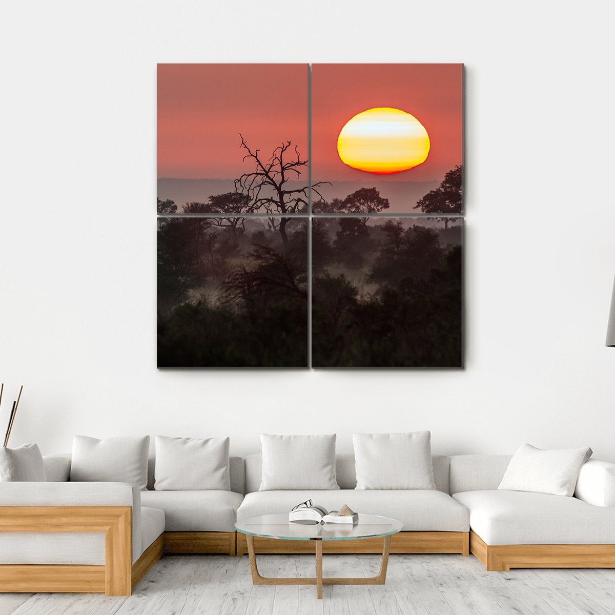 Sunset Scenery In Kruger National Park Canvas Wall Art-4 Square-Gallery Wrap-17" x 17"-Tiaracle