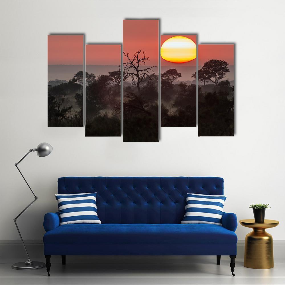 Sunset Scenery In Kruger National Park Canvas Wall Art-5 Pop-Gallery Wrap-47" x 32"-Tiaracle