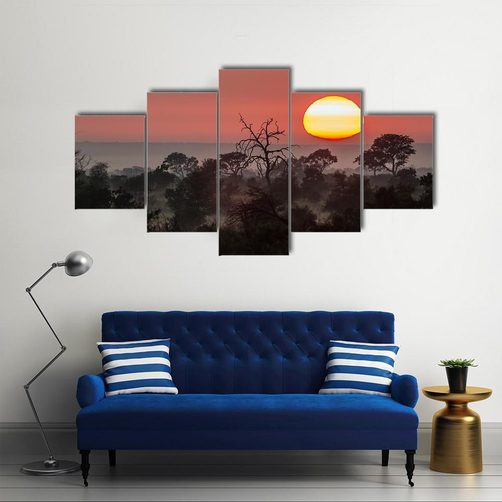 Sunset Scenery In Kruger National Park Canvas Wall Art-5 Pop-Gallery Wrap-47" x 32"-Tiaracle
