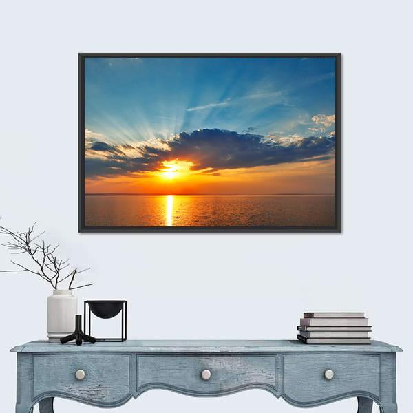 Sunset Sea Clouds Canvas Wall Art-1 Piece-Floating Frame-24" x 16"-Tiaracle