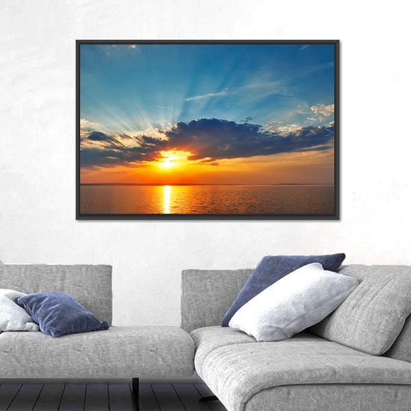 Sunset Sea Clouds Canvas Wall Art-3 Horizontal-Gallery Wrap-25" x 16"-Tiaracle