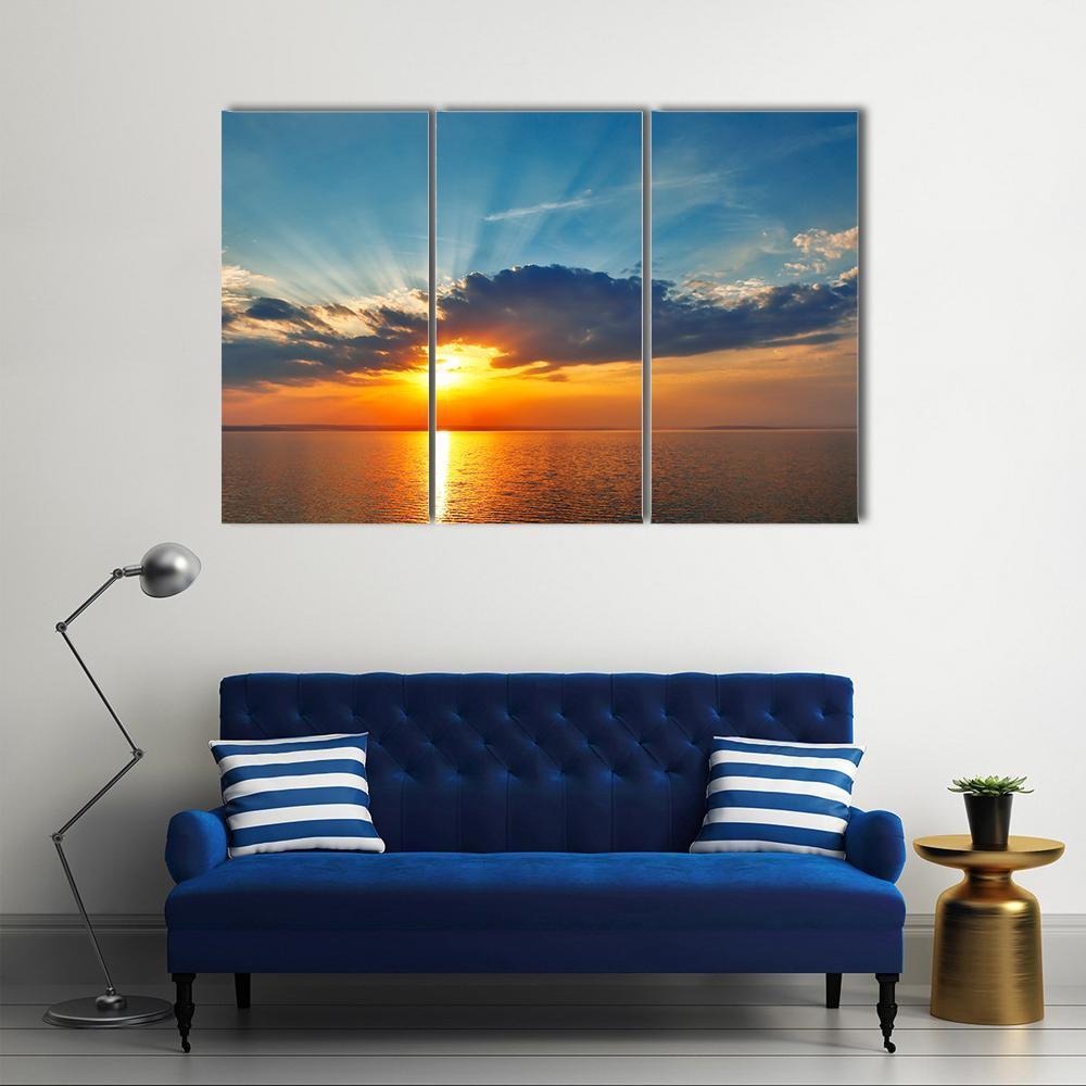 Sunset Sea Clouds Canvas Wall Art-3 Horizontal-Gallery Wrap-37" x 24"-Tiaracle