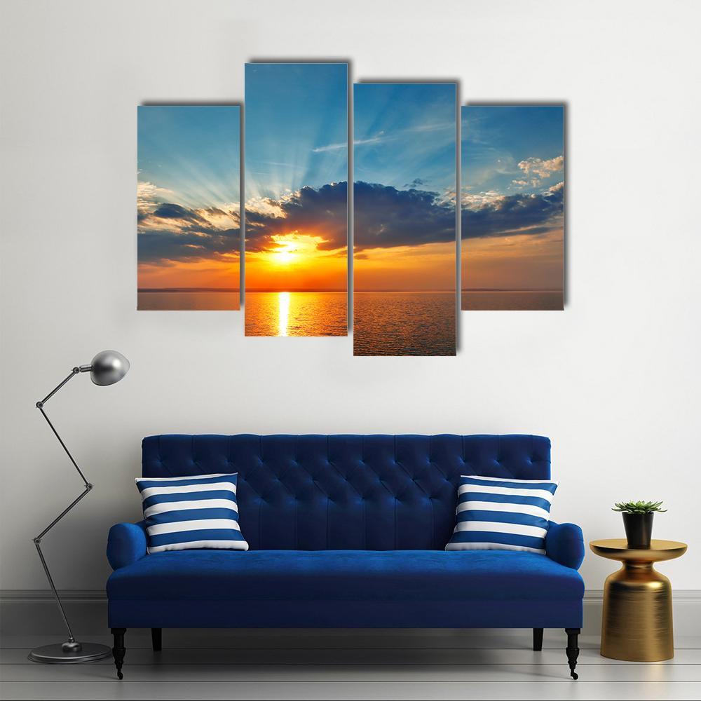 Sunset Sea Clouds Canvas Wall Art-4 Pop-Gallery Wrap-50" x 32"-Tiaracle