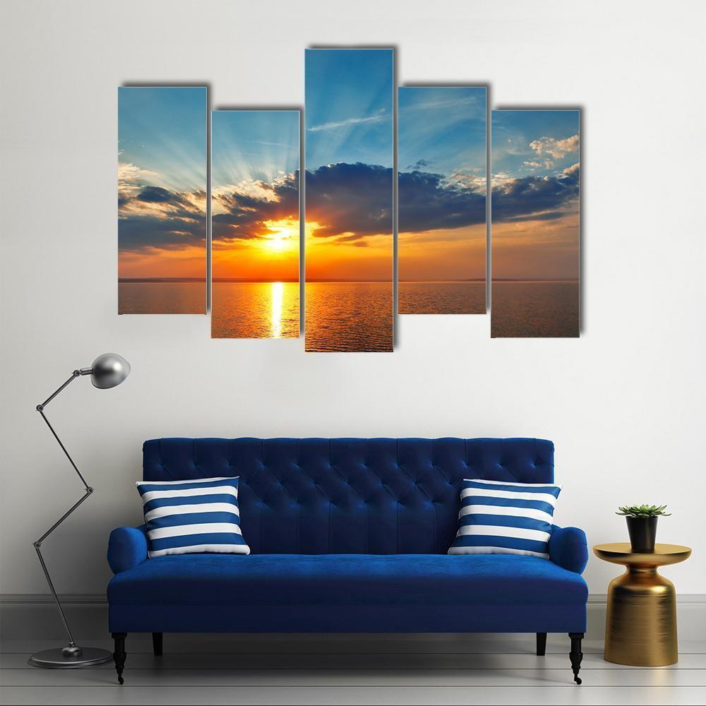 Sunset Sea Clouds Canvas Wall Art-5 Pop-Gallery Wrap-47" x 32"-Tiaracle