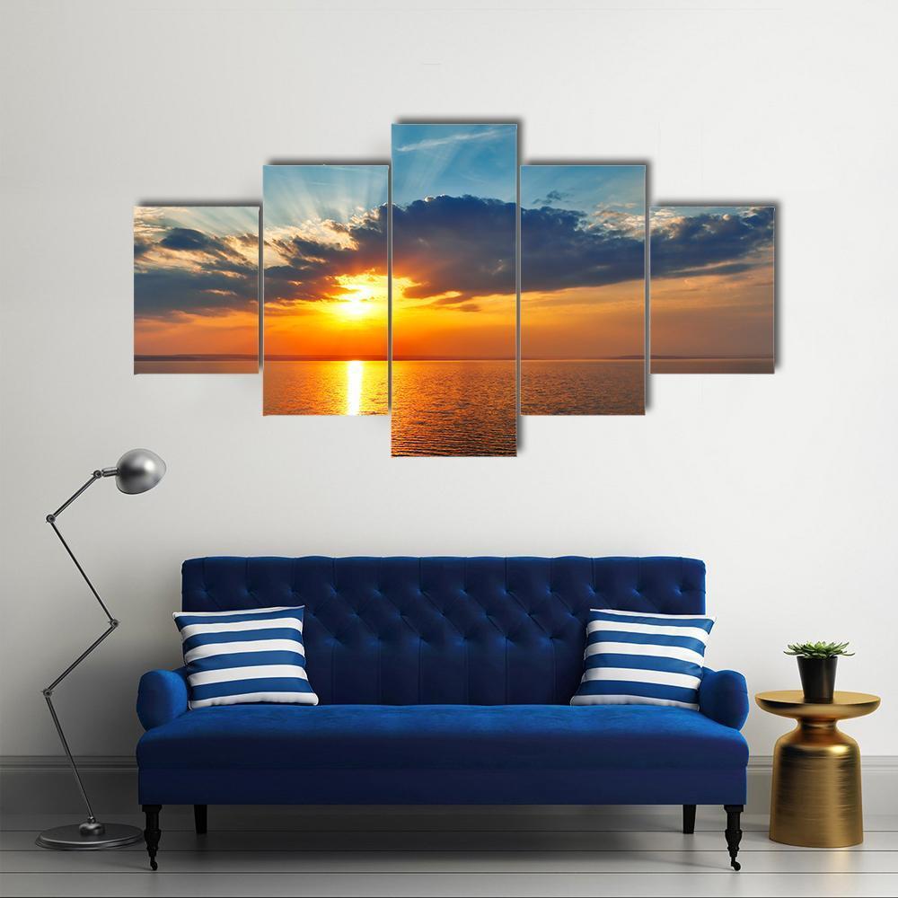 Sunset Sea Clouds Canvas Wall Art-5 Star-Gallery Wrap-62" x 32"-Tiaracle