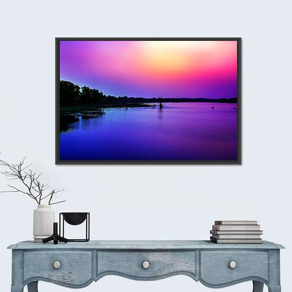 Sunset Sky In The Bank Of River Canvas Wall Art-1 Piece-Floating Frame-24" x 16"-Tiaracle