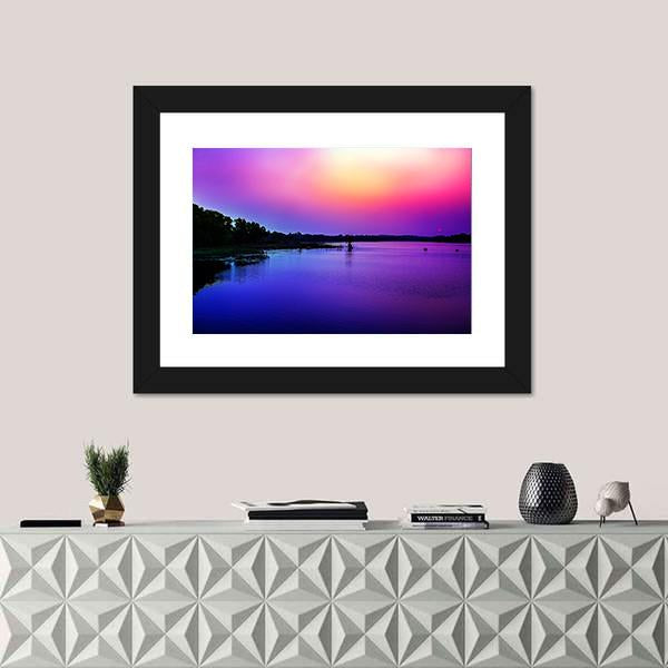 Sunset Sky In The Bank Of River Canvas Wall Art-1 Piece-Framed Print-20" x 16"-Tiaracle
