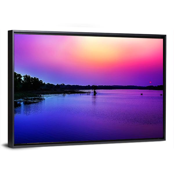 Sunset Sky In The Bank Of River Canvas Wall Art-3 Horizontal-Gallery Wrap-25" x 16"-Tiaracle