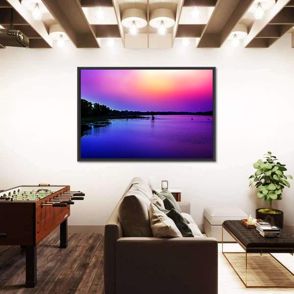 Sunset Sky In The Bank Of River Canvas Wall Art-3 Horizontal-Gallery Wrap-25" x 16"-Tiaracle