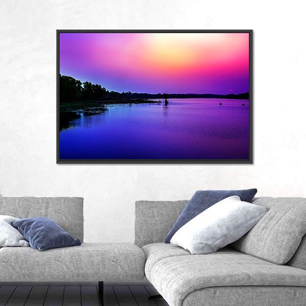Sunset Sky In The Bank Of River Canvas Wall Art-3 Horizontal-Gallery Wrap-25" x 16"-Tiaracle