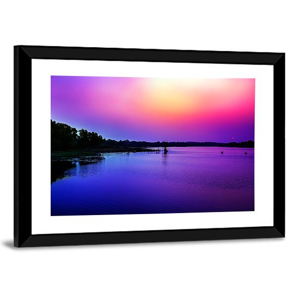 Sunset Sky In The Bank Of River Canvas Wall Art-3 Horizontal-Gallery Wrap-25" x 16"-Tiaracle