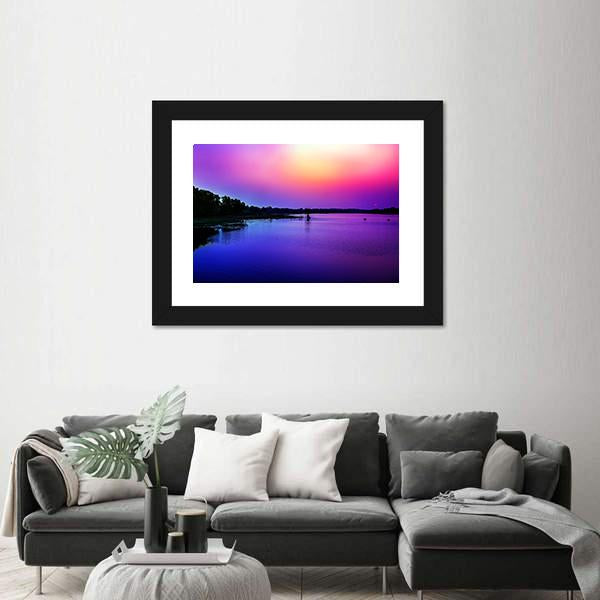 Sunset Sky In The Bank Of River Canvas Wall Art-3 Horizontal-Gallery Wrap-25" x 16"-Tiaracle