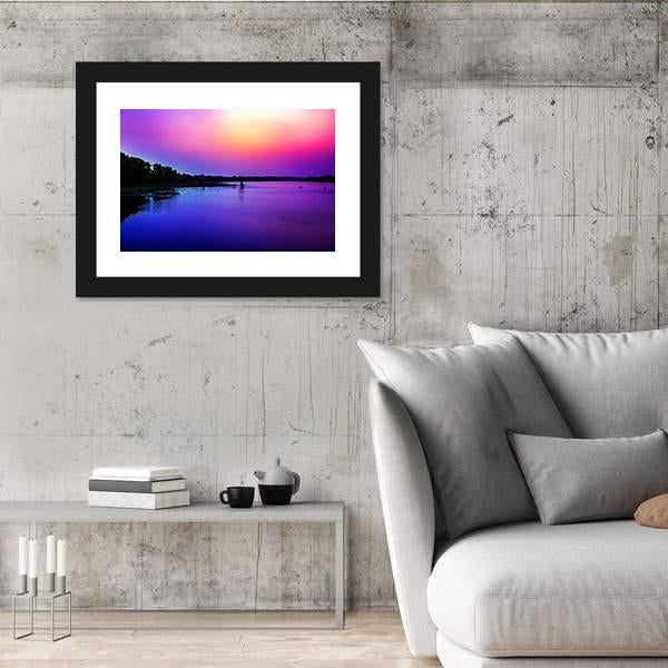 Sunset Sky In The Bank Of River Canvas Wall Art-3 Horizontal-Gallery Wrap-25" x 16"-Tiaracle