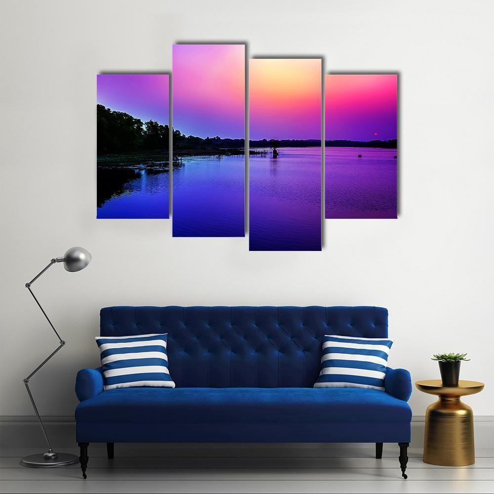 Sunset Sky In The Bank Of River Canvas Wall Art-4 Pop-Gallery Wrap-50" x 32"-Tiaracle
