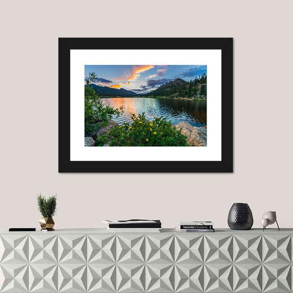 Sunset Sky Over Lily Lake Canvas Wall Art-1 Piece-Framed Print-20" x 16"-Tiaracle