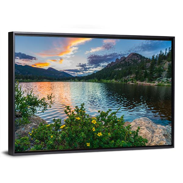 Sunset Sky Over Lily Lake Canvas Wall Art-3 Horizontal-Gallery Wrap-25" x 16"-Tiaracle