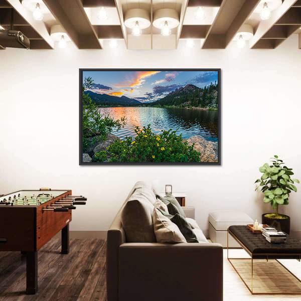 Sunset Sky Over Lily Lake Canvas Wall Art-3 Horizontal-Gallery Wrap-25" x 16"-Tiaracle