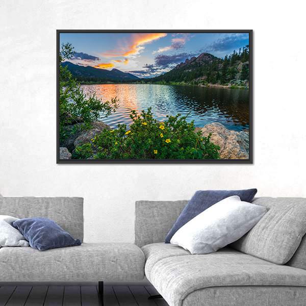 Sunset Sky Over Lily Lake Canvas Wall Art-3 Horizontal-Gallery Wrap-25" x 16"-Tiaracle