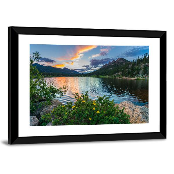 Sunset Sky Over Lily Lake Canvas Wall Art-3 Horizontal-Gallery Wrap-25" x 16"-Tiaracle