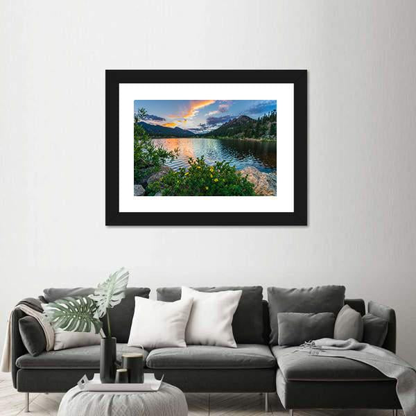 Sunset Sky Over Lily Lake Canvas Wall Art-3 Horizontal-Gallery Wrap-25" x 16"-Tiaracle