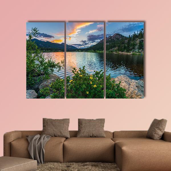 Sunset Sky Over Lily Lake Canvas Wall Art-3 Horizontal-Gallery Wrap-37" x 24"-Tiaracle