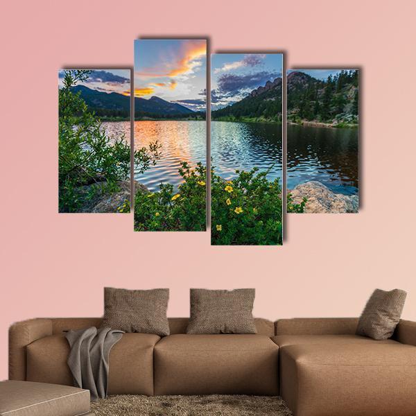 Sunset Sky Over Lily Lake Canvas Wall Art-4 Pop-Gallery Wrap-50" x 32"-Tiaracle