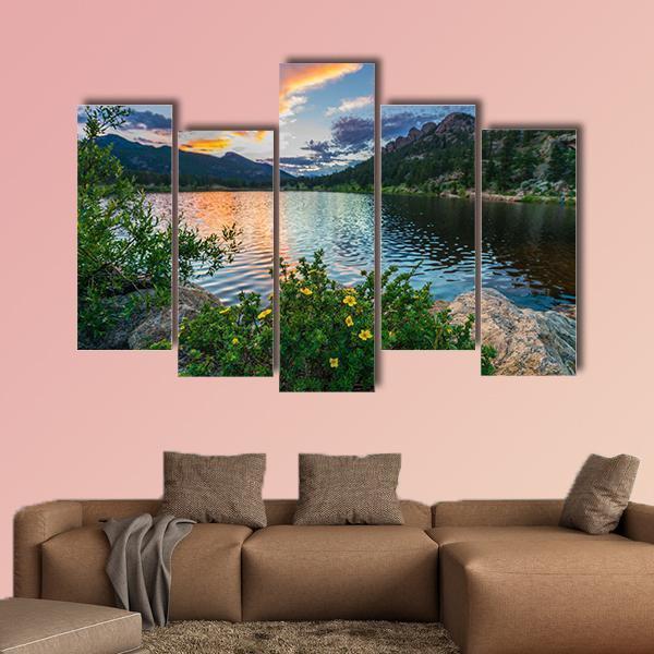 Sunset Sky Over Lily Lake Canvas Wall Art-5 Pop-Gallery Wrap-47" x 32"-Tiaracle