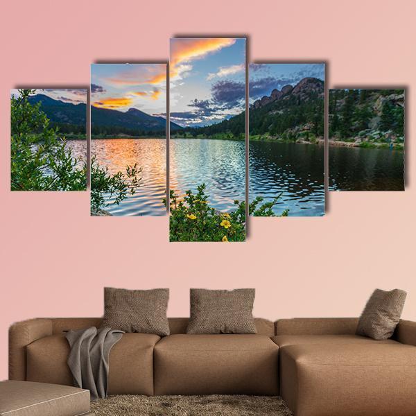 Sunset Sky Over Lily Lake Canvas Wall Art-5 Star-Gallery Wrap-62" x 32"-Tiaracle