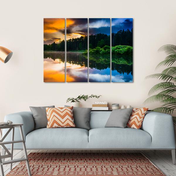Sunset Sky Reflecting In A Pond Canvas Wall Art-4 Horizontal-Gallery Wrap-34" x 24"-Tiaracle
