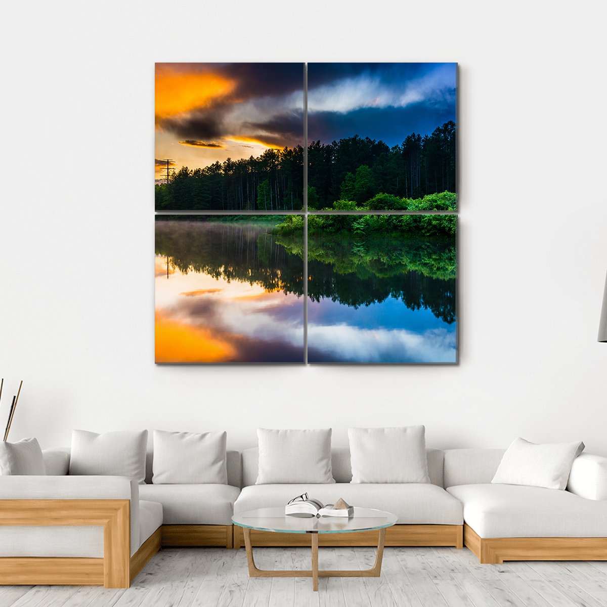 Sunset Sky Reflecting In A Pond Canvas Wall Art-4 Square-Gallery Wrap-17" x 17"-Tiaracle