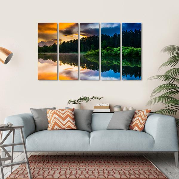 Sunset Sky Reflecting In A Pond Canvas Wall Art-5 Horizontal-Gallery Wrap-22" x 12"-Tiaracle