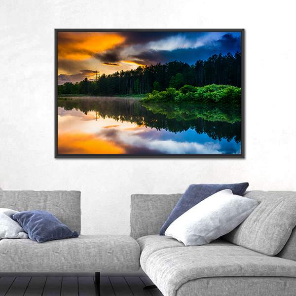 Sunset Sky Reflecting In A Pond Canvas Wall Art-3 Horizontal-Gallery Wrap-25" x 16"-Tiaracle