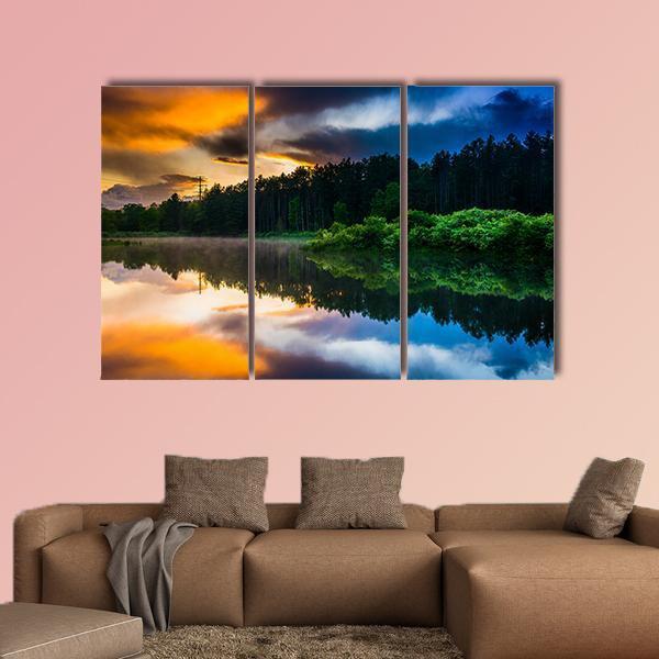 Sunset Sky Reflecting In A Pond Canvas Wall Art-3 Horizontal-Gallery Wrap-37" x 24"-Tiaracle