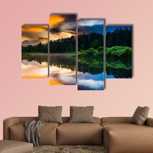 Sunset Sky Reflecting In A Pond Canvas Wall Art-4 Pop-Gallery Wrap-50" x 32"-Tiaracle
