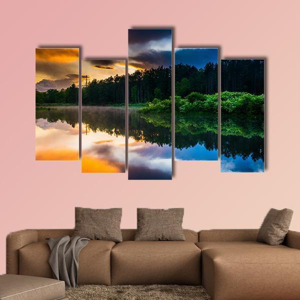 Sunset Sky Reflecting In A Pond Canvas Wall Art-5 Pop-Gallery Wrap-47" x 32"-Tiaracle