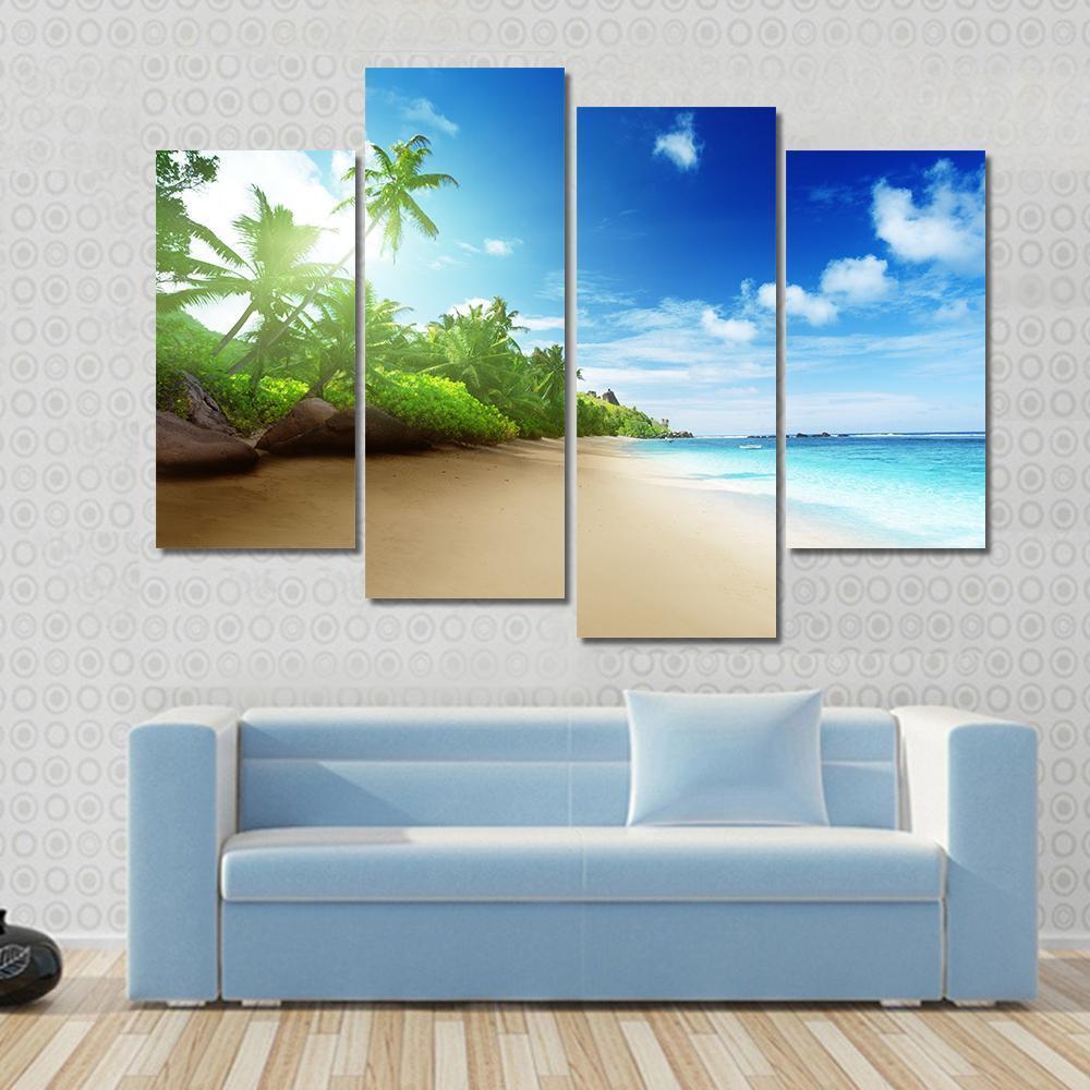 Sunset Time On Mahe Island Canvas Wall Art-4 Pop-Gallery Wrap-50" x 32"-Tiaracle